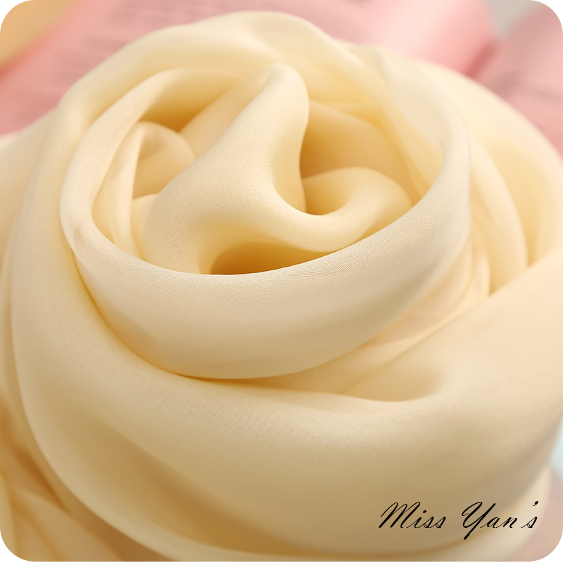 米黄色长款夏季百搭披肩真丝围巾