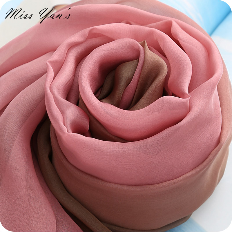 粉灰手绘渐变色真丝100%女春秋冬