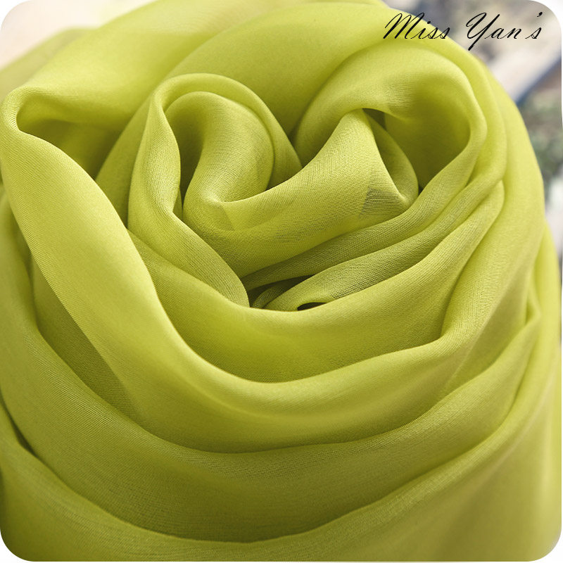 秋绿色100%桑蚕丝丝巾长款真丝围巾女春秋冬夏季百搭薄款披肩纱巾