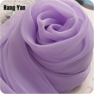 浅紫色100%桑蚕丝丝巾乔其长款 百搭披肩纱巾 真丝围巾女春秋冬夏季