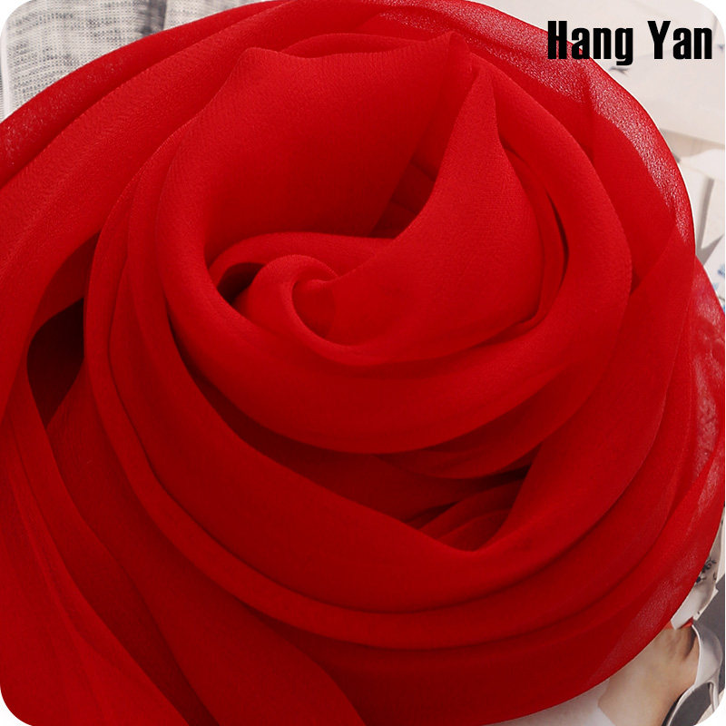 大红色100%桑蚕丝丝巾乔其长款真丝围巾女春秋冬夏披肩纱巾中国红