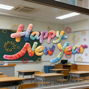 2026元旦装饰窗花贴马年幼儿园教室窗户玻璃静电贴新年快乐5D贴纸