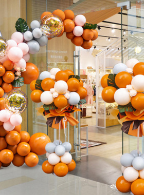 开业花篮橙色气球立柱装饰商场店铺门口51劳动节活动气氛场景布置