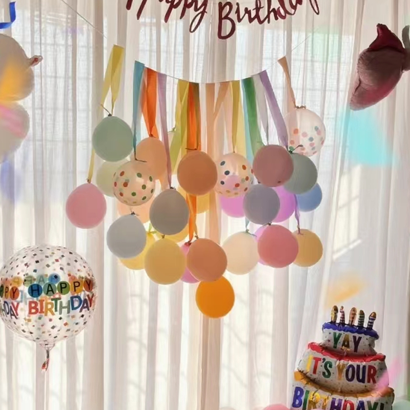 韩国ins风马卡龙色流苏背景墙宝宝儿童生日气球布置装饰派对拍照