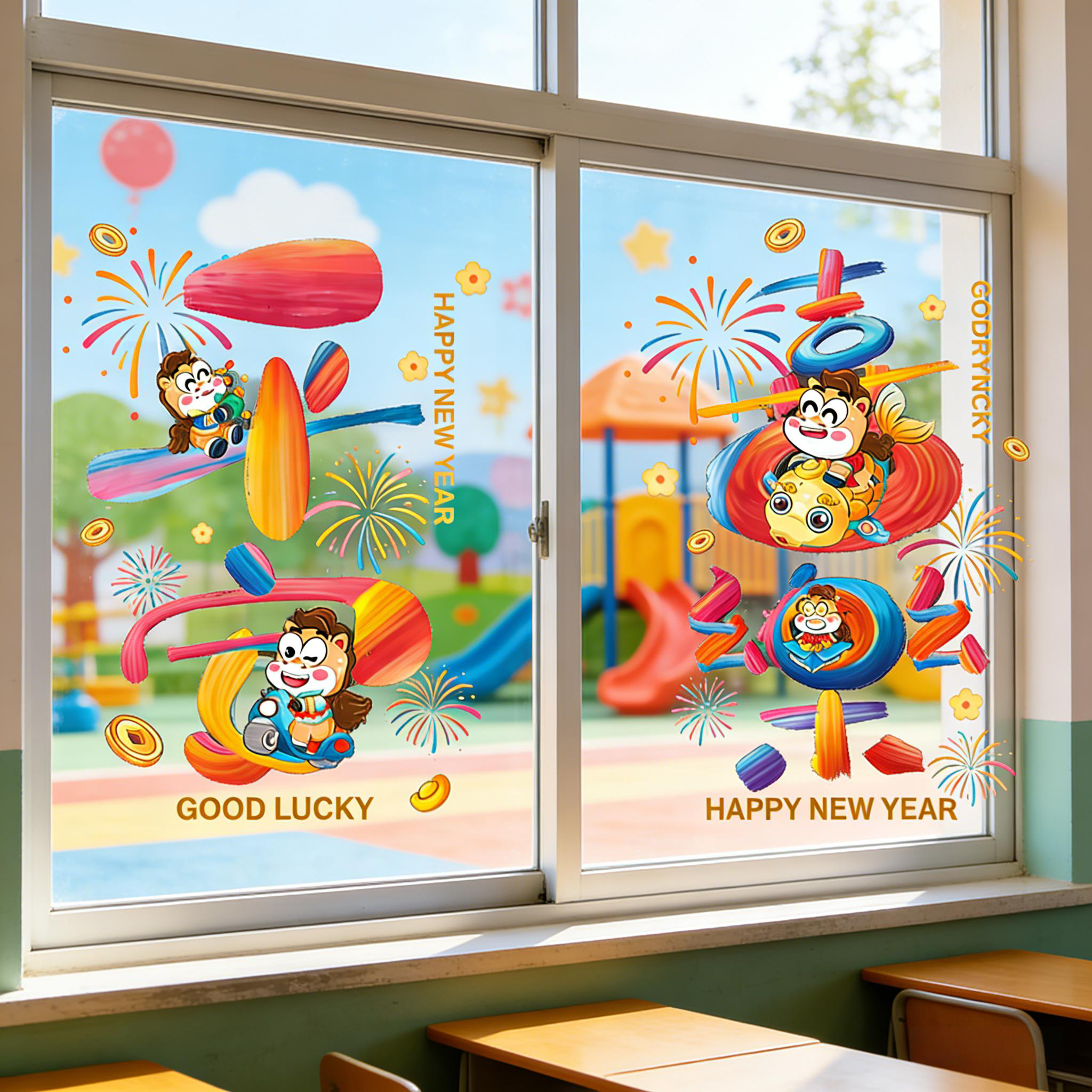 2026元旦新年装饰玻璃静电贴窗花贴学校幼儿园教室窗户布置品贴纸,节庆用品/礼品,节日装扮用品,淘宝优惠券,粉丝福利购,淘宝优惠卷