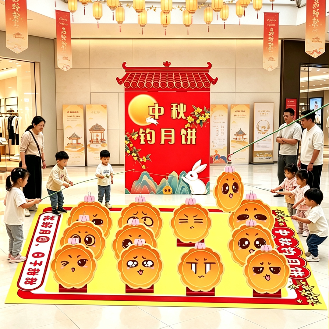中秋节钓月饼道具商场幼儿园国庆活动蒙眼敲锣投壶套圈圈kt板游戏