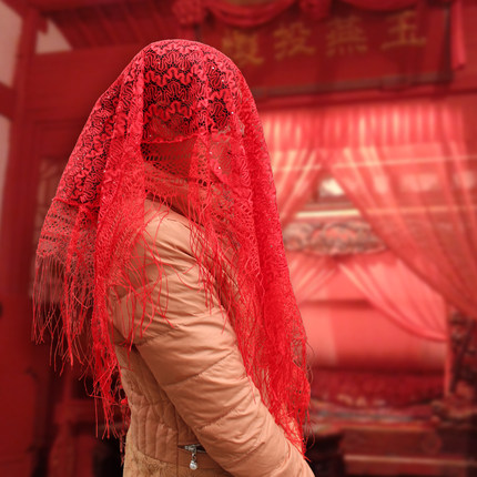 新娘结婚红盖头 喜盖头纱喜帕 蒙头巾 婚庆中式喜字流苏盖头