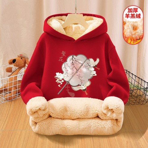 女童羊羔绒卫衣加厚潮款男童带帽上衣冬季特厚加绒保暖衫儿童冬装