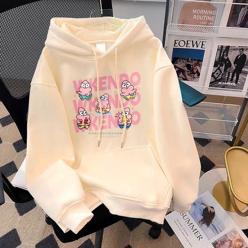 秋冬新款连帽童装卫衣女上衣韩系学院风加绒宽松百搭蝴蝶印花外套