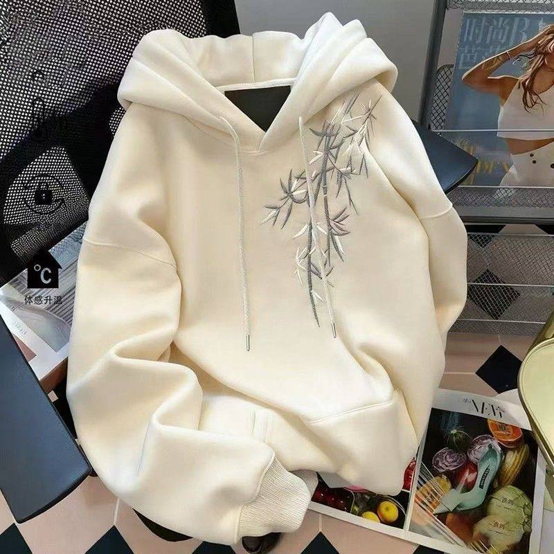 童装中国风墨竹印花中大童连帽卫衣overseas宽松小众设计加绒外套