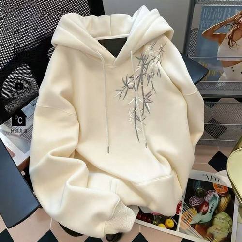 童装中国风墨竹印花中大童连帽卫衣overseas宽松小众设计加绒外套