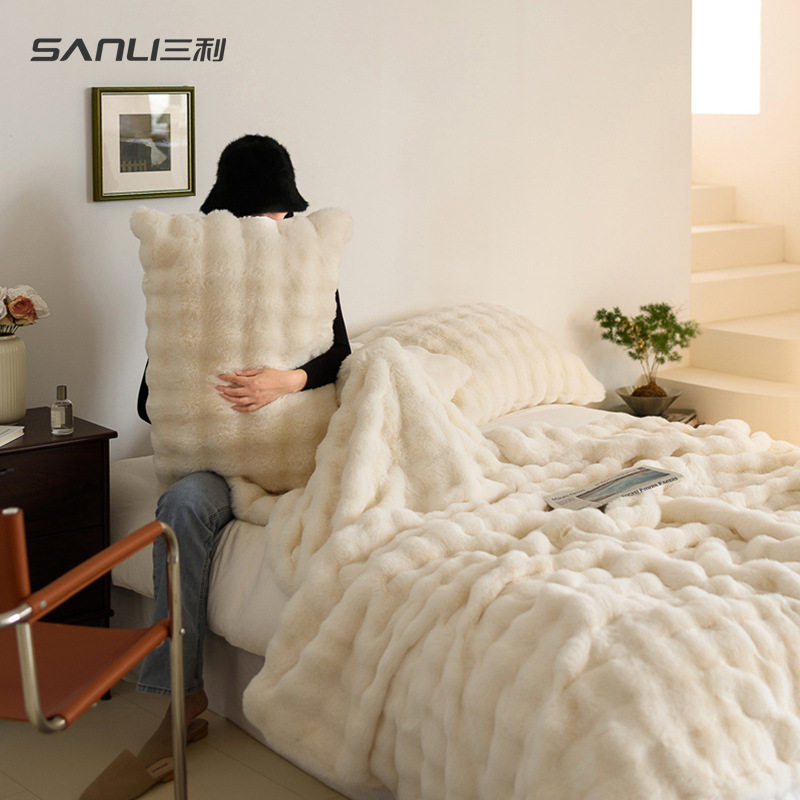 三利泡泡兔毛毯牛奶绒法兰绒沙发毯空调毯休闲办公室午睡毯子盖毯