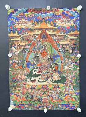 藏式唐卡财宝天王挂画藏佛唐卡布画条幅壁画59*83未装裱