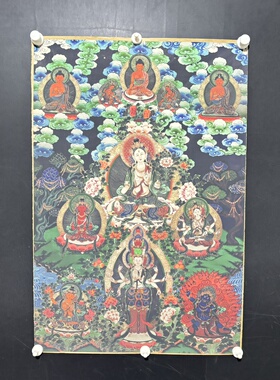 藏式唐卡五方文殊菩萨挂画藏佛唐卡布画条幅壁画59*83未装裱