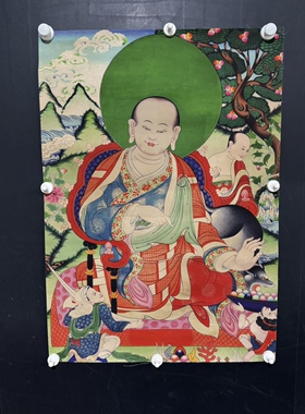 藏式唐卡文殊菩萨挂画藏佛唐卡布画条幅壁画59*83未装裱