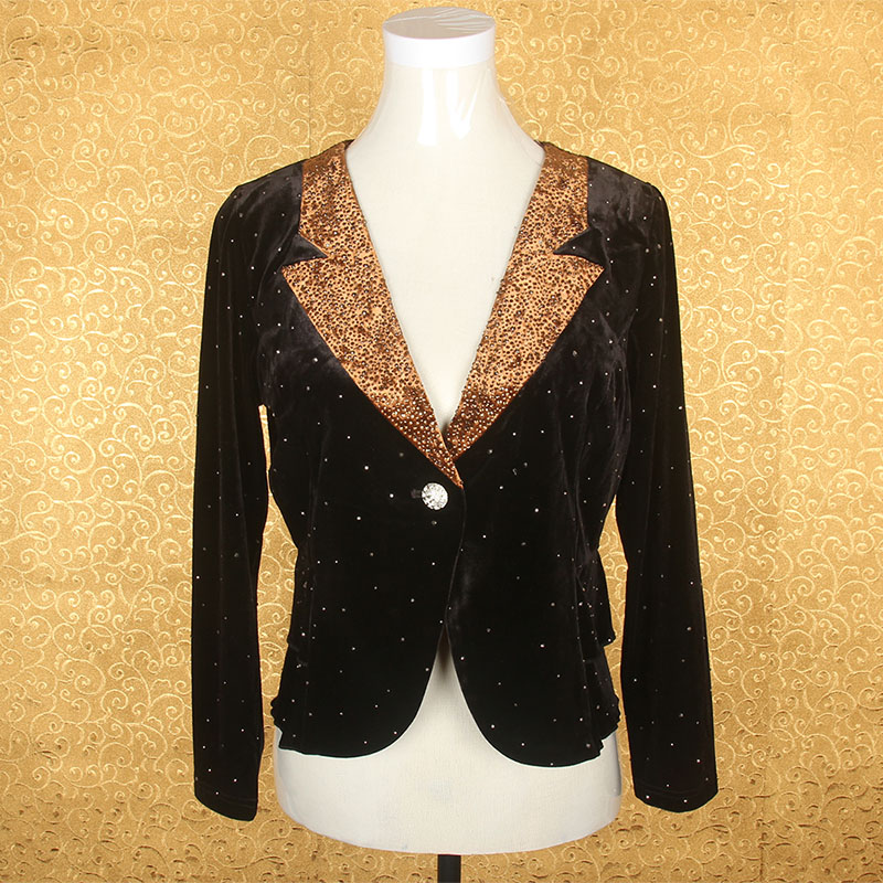 专柜正品高贵短款金丝绒烫钻外套