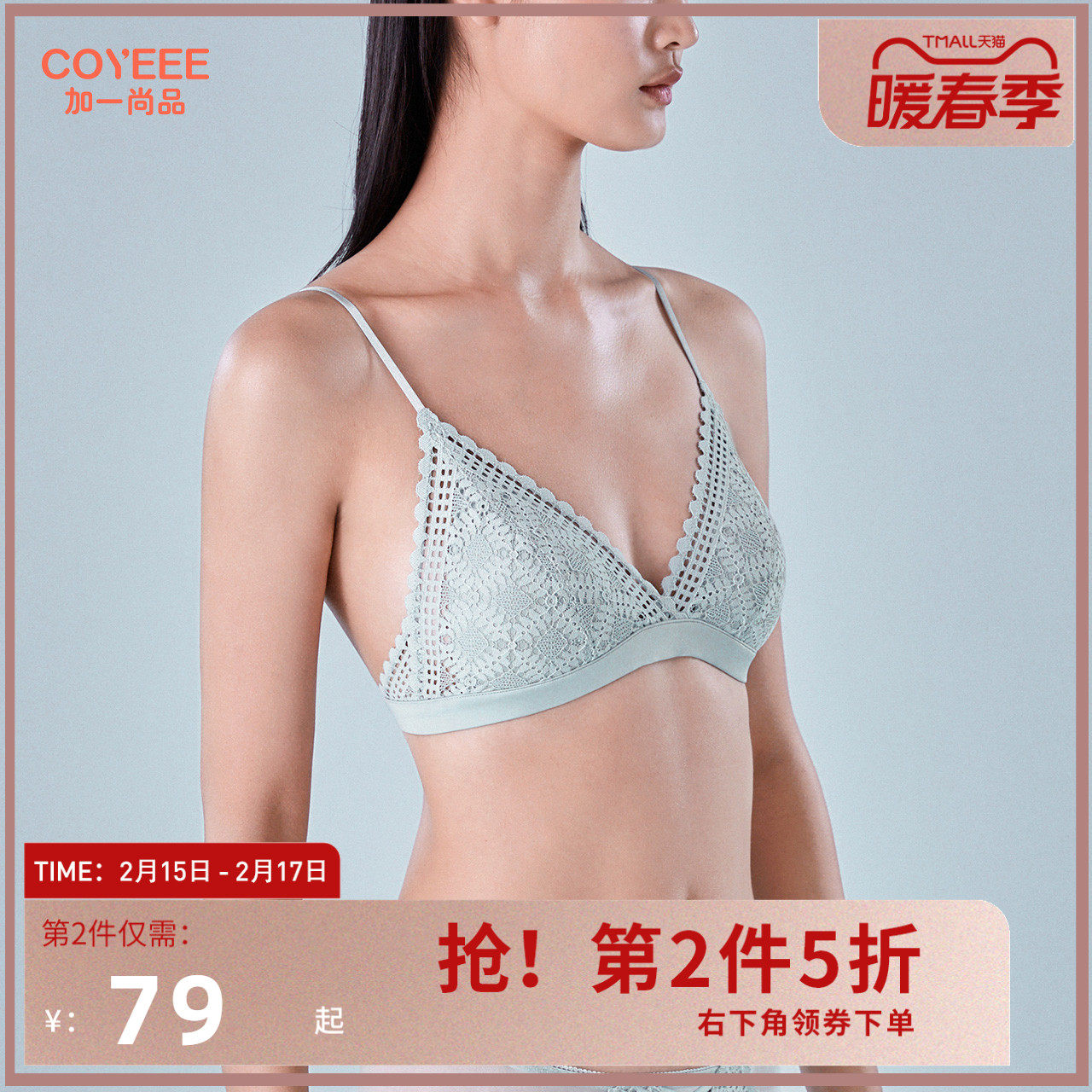 加一尚品蕾丝内衣女小胸聚拢无钢圈三角杯文胸性感美背法式胸罩