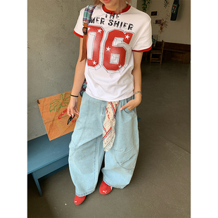 裤 JMJ 男女宽松休闲直筒百搭阔腿工装 复古简约廓形拖地弯刀裤 美式