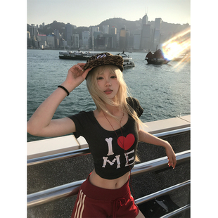 T恤女辣妹修身 复古爱自己印花短袖 显瘦百搭休闲上衣 美式 JMJ