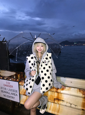 JMJ 美式复古坎肩波点羊羔绒无袖棉马甲男女秋冬休闲百搭保暖外套