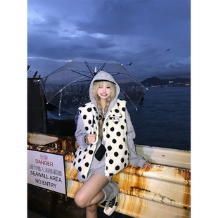 棉马甲男女秋冬休闲百搭保暖外套 复古坎肩波点羊羔绒无袖 JMJ 美式