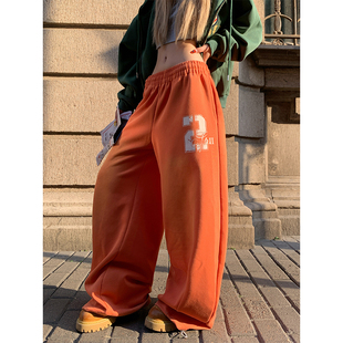 男女宽松休闲慵懒垂感拖地裤 JMJ美式 复古设计感渐变阔腿弯刀卫裤