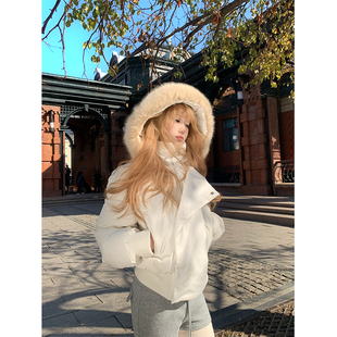 JMJ 复古简约毛领连帽棉衣男女秋冬休闲高级感百搭保暖外套 美式