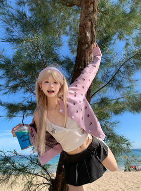 JMJ 美式复古狗爪提花针织开衫外套男女春秋休闲显瘦百搭短款外套