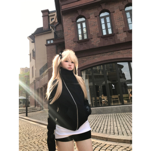 卫衣男女春秋休闲百搭外套 小众设计后背印花斜拉链开衫 JMJ 美式