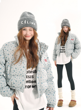 JMJ 2024冬季美式高级感小碎花短款面包棉服小个子加厚保暖棉衣女