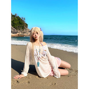 T恤女休闲百搭防晒罩衫 JMJ 长袖 趣味海星贝壳印花薄款 上衣 美式