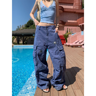 男女宽松休闲百搭长裤 JMJ 裤 复古星星刺绣做旧多口袋阔腿工装 美式