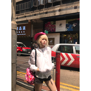 JMJ 美式复古数字印花开衫立领夹克男女夏季宽松休闲百搭防晒外套