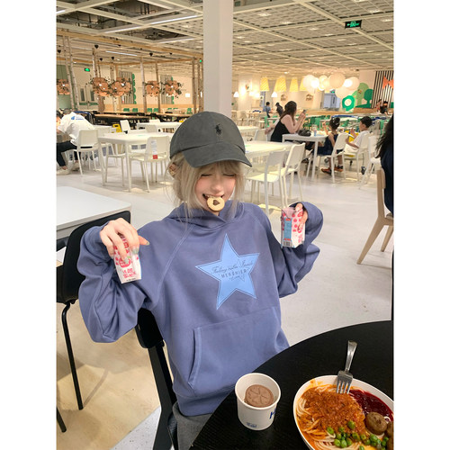 JMJ 美式五角星印花插肩连帽卫衣男女秋冬宽松休闲百搭套头帽衫