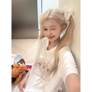 JMJ 美式趣味卡通小人印花短袖T恤男女夏季宽松休闲百搭打底上衣