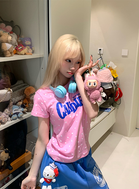 JMJ 美式复古星星字母印花短袖T恤夏季女宽松休闲百搭圆领上衣