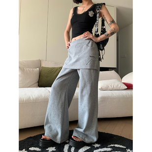 女宽松休闲直筒时髦长裤 JMJ 复古假两件星星裙摆卫裤 美式 2025春季