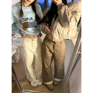 男女宽松休闲防寒阔腿保暖长裤 羊羔毛拼接羽绒裤 2024冬季 JMJ