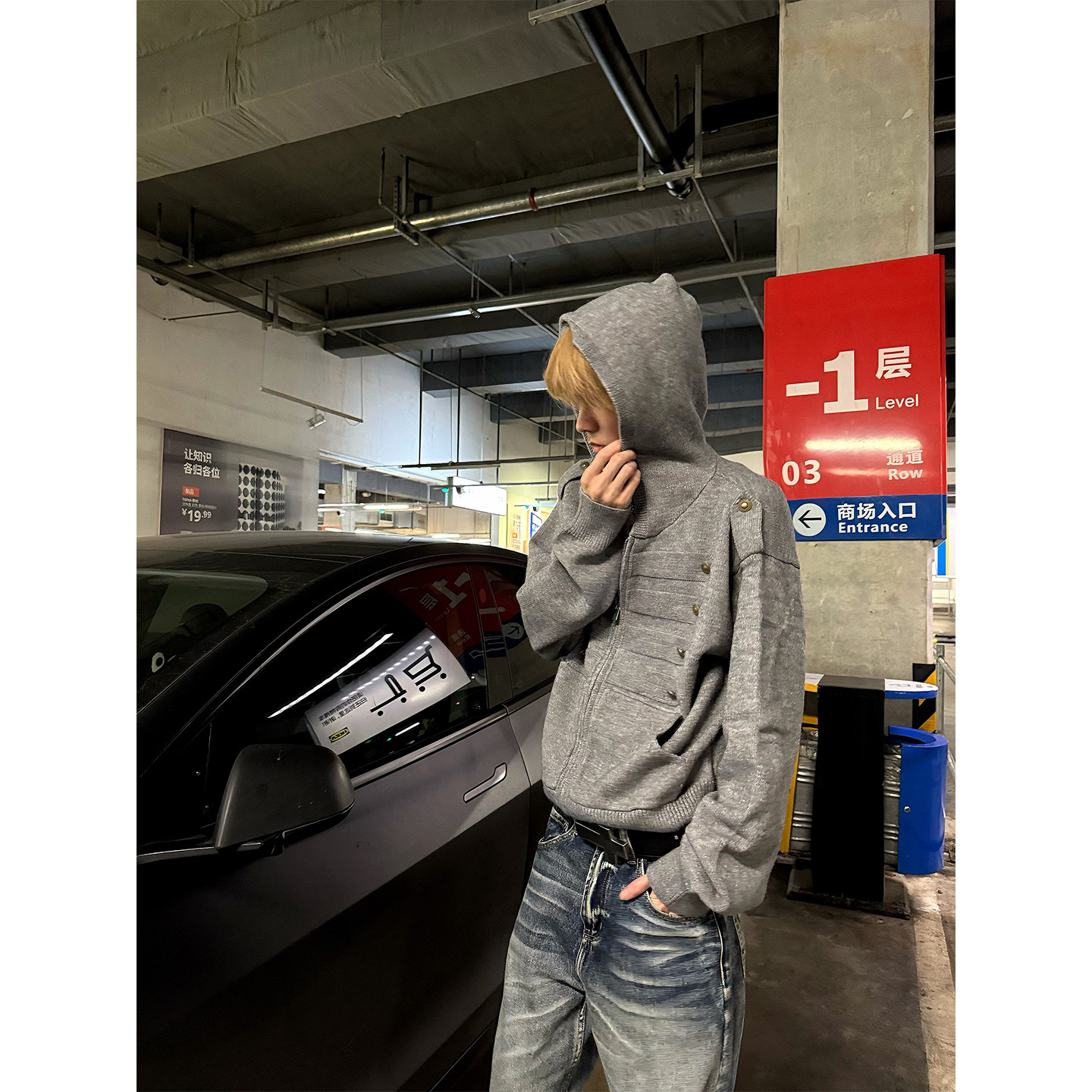 JMJ 美式设计感拿破仑纽扣连帽针织毛衣男女秋冬宽松百搭时髦外套