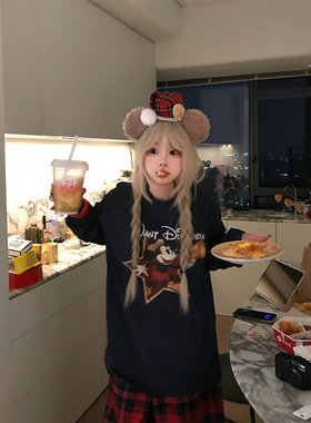 JMJ美式复古卡通星星字母印花长袖T恤男女宽松休闲百搭圆领上衣