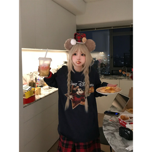 JMJ美式复古卡通星星字母印花长袖T恤男女宽松休闲百搭圆领上衣