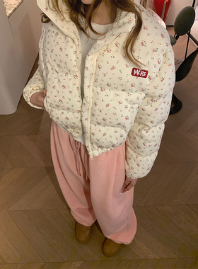 JMJ 2024冬季美式甜美小碎花棉衣女装小个子短款加厚棉袄秋冬外套