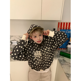 帽衫 波点字母刺绣连帽卫衣男女春秋宽松休闲百搭开衫 自制美式 JMJ