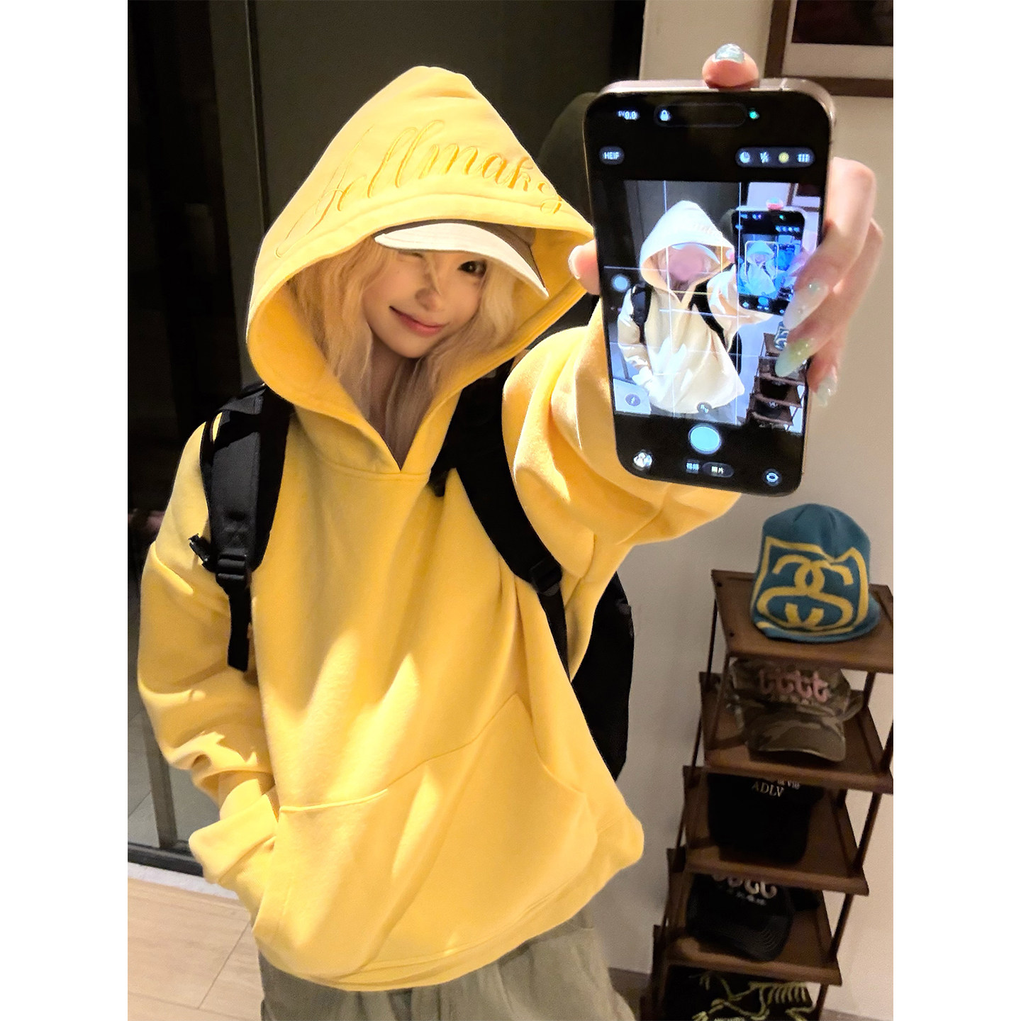 JMJ 美式设计感字母刺绣连帽卫衣男女春秋宽松休闲百搭套头帽衫