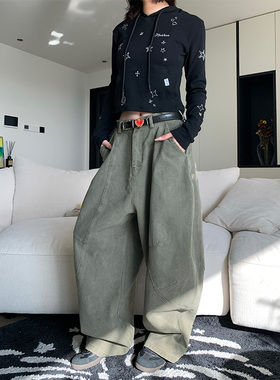 JMJ 2025美式复古简约廓形拖地弯刀裤男女宽松休闲阔腿工装裤