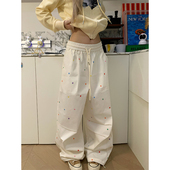 JMJ 男女高腰宽松直筒ins拖地裤 美式 慵懒风星星抽绳阔腿休闲裤