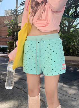 JMJ 美式复古波点抽绳松紧腰三分裤女辣妹夏季宽松休闲百搭短裤