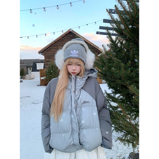 宽松百搭面包服外套 设计感星星印花拼色连帽棉服男女冬季 JMJ 美式