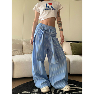 2025春季 男女宽松休闲百搭长裤 新款 复古撞色条纹阔腿裤 美式 JMJ