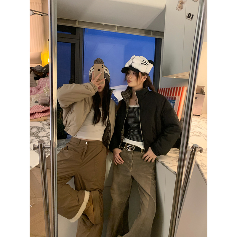 JMJ2024秋冬美式格纹短款棉服